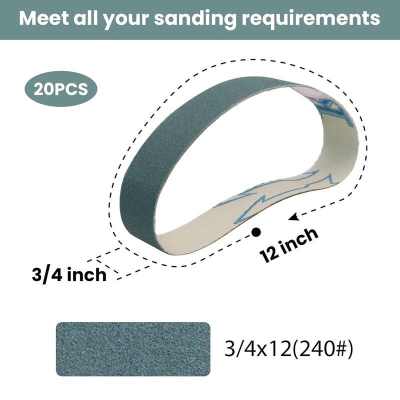 Funghwang 20PCS 3/4 x 12 inch Sanding Belt Kit 240 Grit Ceramic and Aluminum Oxide Grinding Belts Replacement for The Ken Onion Edition of Work Sharp Knife and Tool Sharpener - Image 2